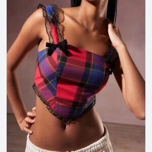 Urban Outfitters Kimchi Blue Perfectly Precious Plaid Bustier Top Size Medium